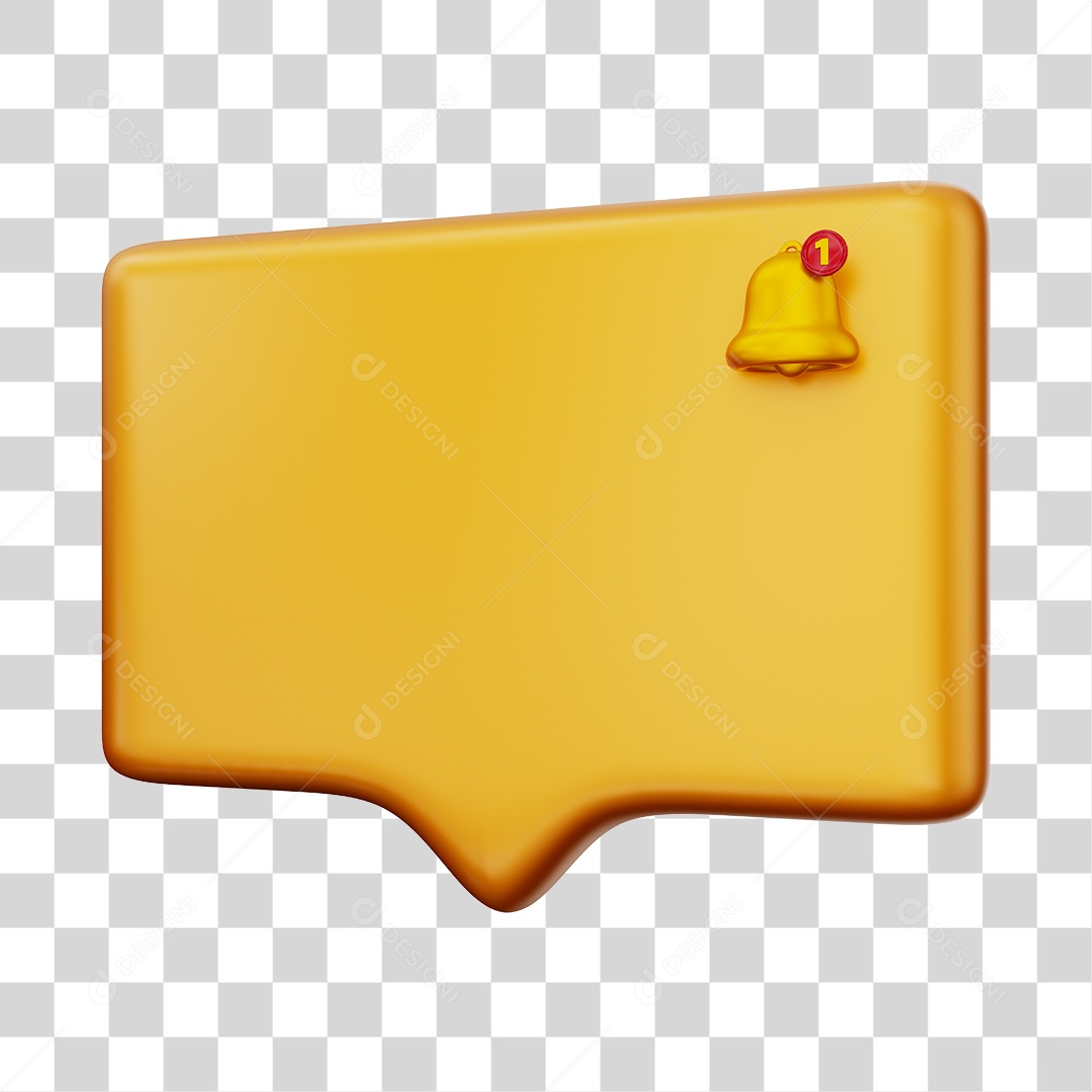 Caixa de Notificação Com Sino Elemento 3D Dourado PNG Transparente