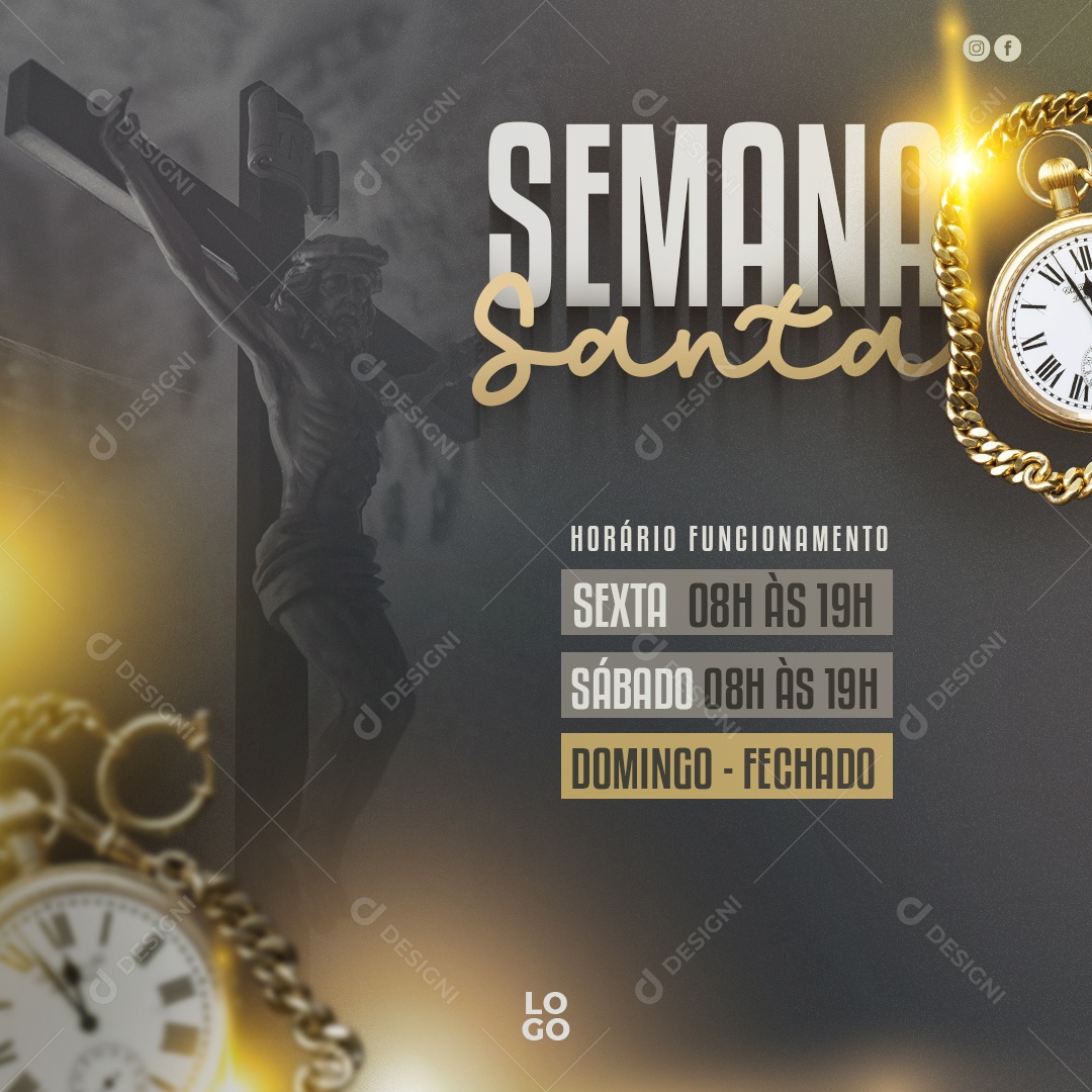 Horários Especiais Semana Santa Social Media PSD Editável