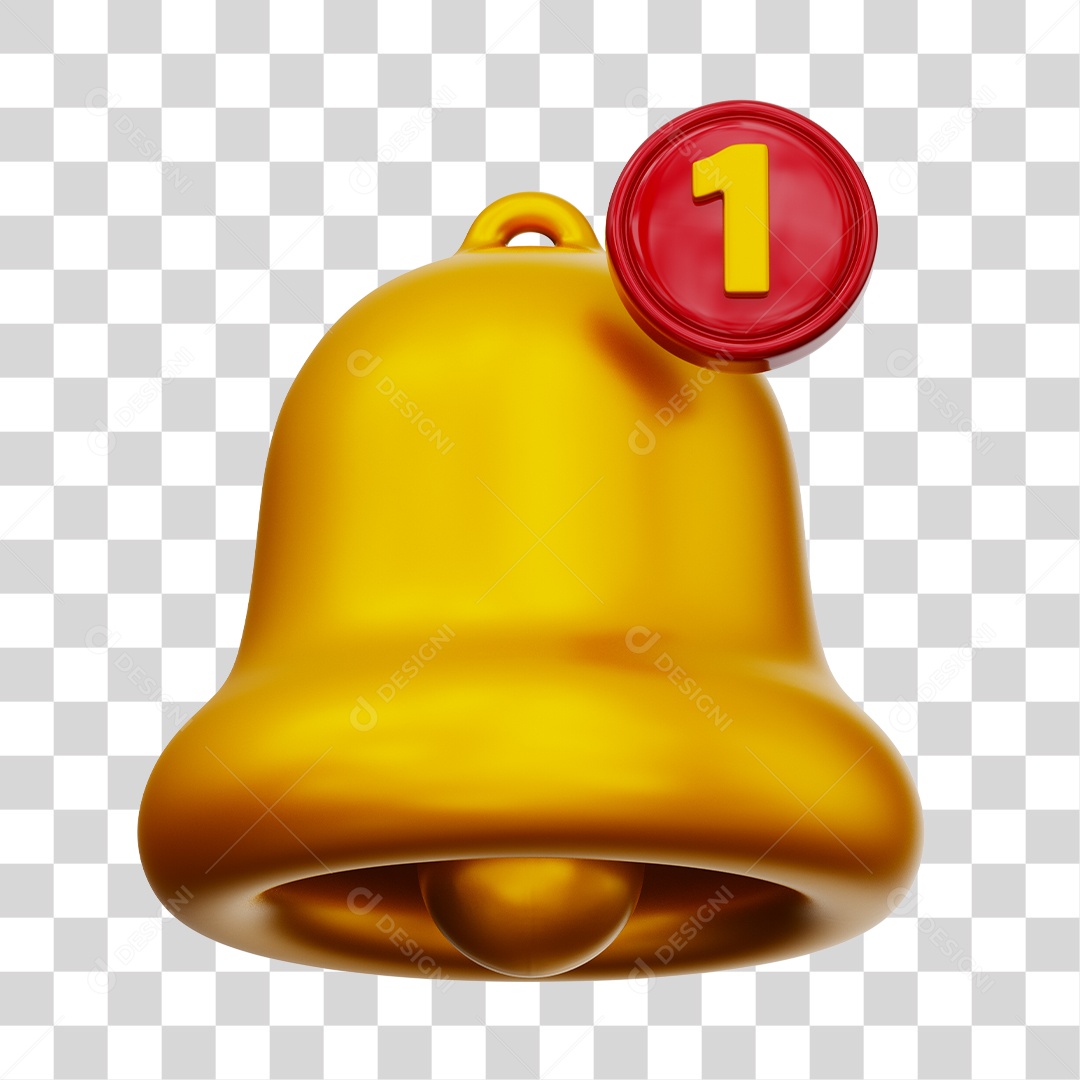 Sino de Notificação Dourado Elemento 3D Para Composição PNG