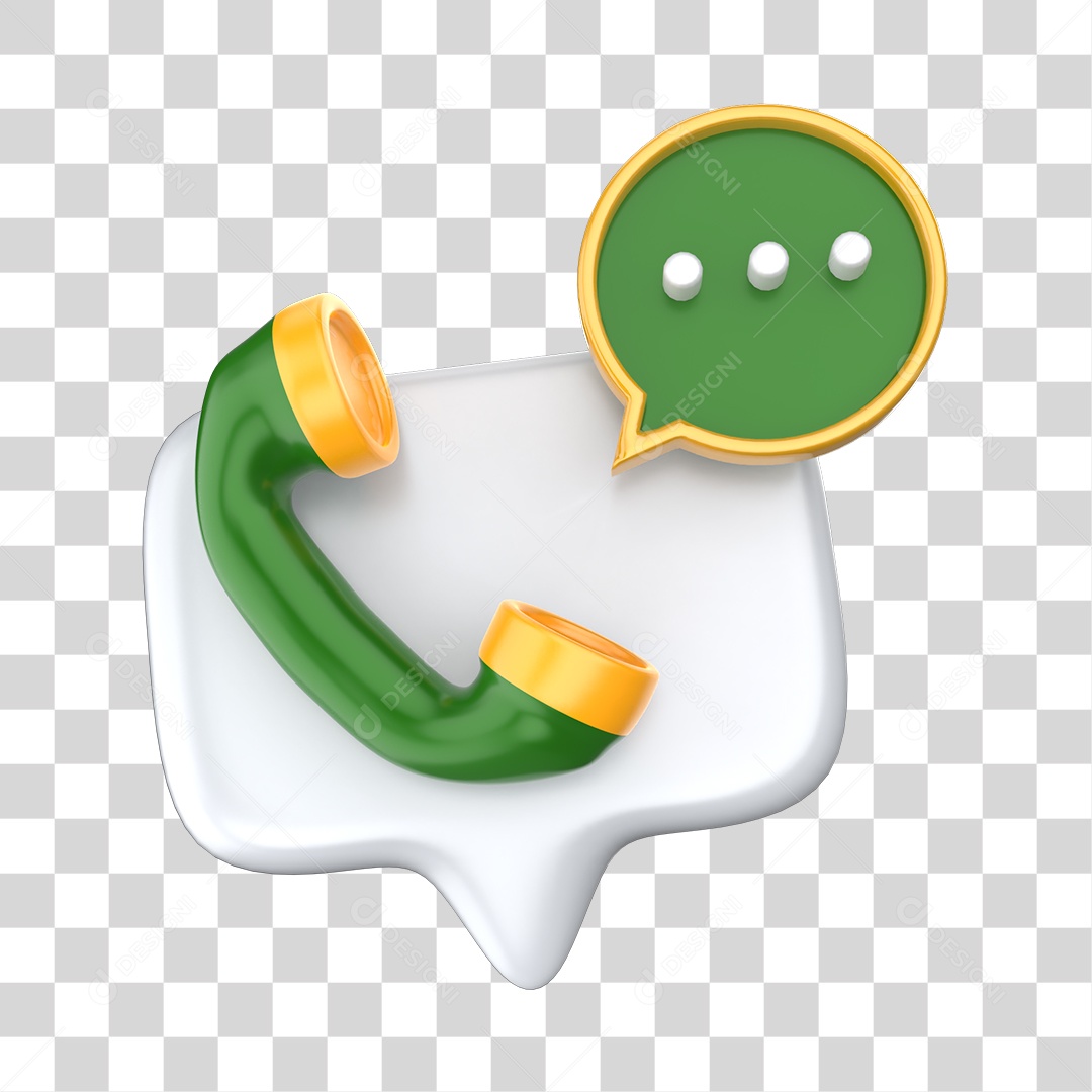 Ícone de Caixa De Comunicação Elemento 3D Verde e Dourado Para Composição PNG Transparente