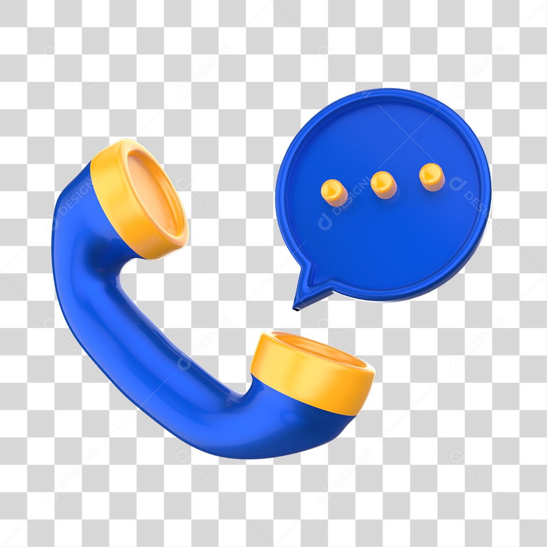 Ícone de Comunicação Elemento 3D Azul e Dourado Para Composição PNG Transparente