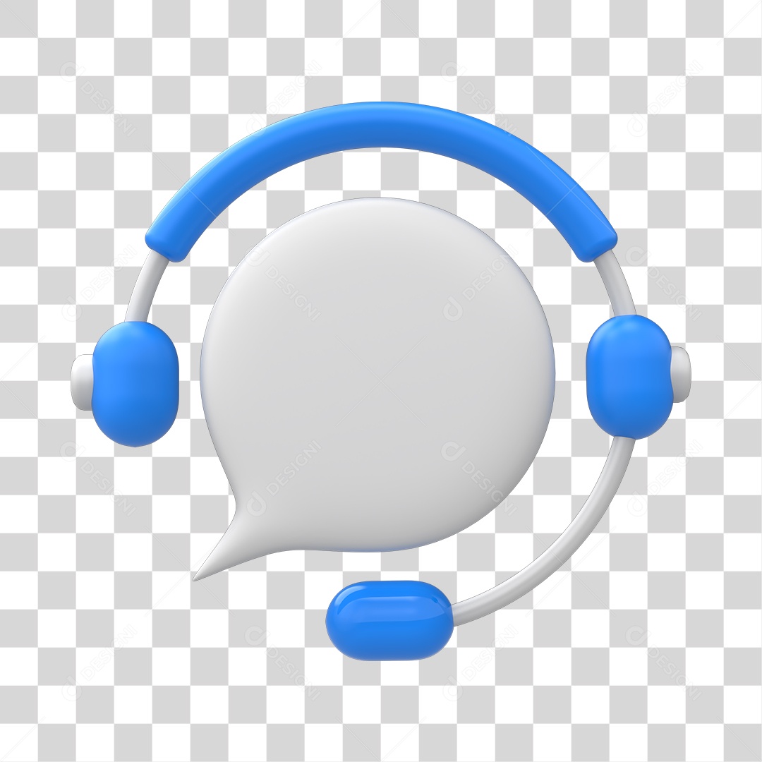 Ícone de Atendimento Ao Cliente Elemento 3D Branco e Azul Para Composição PNG Transparente