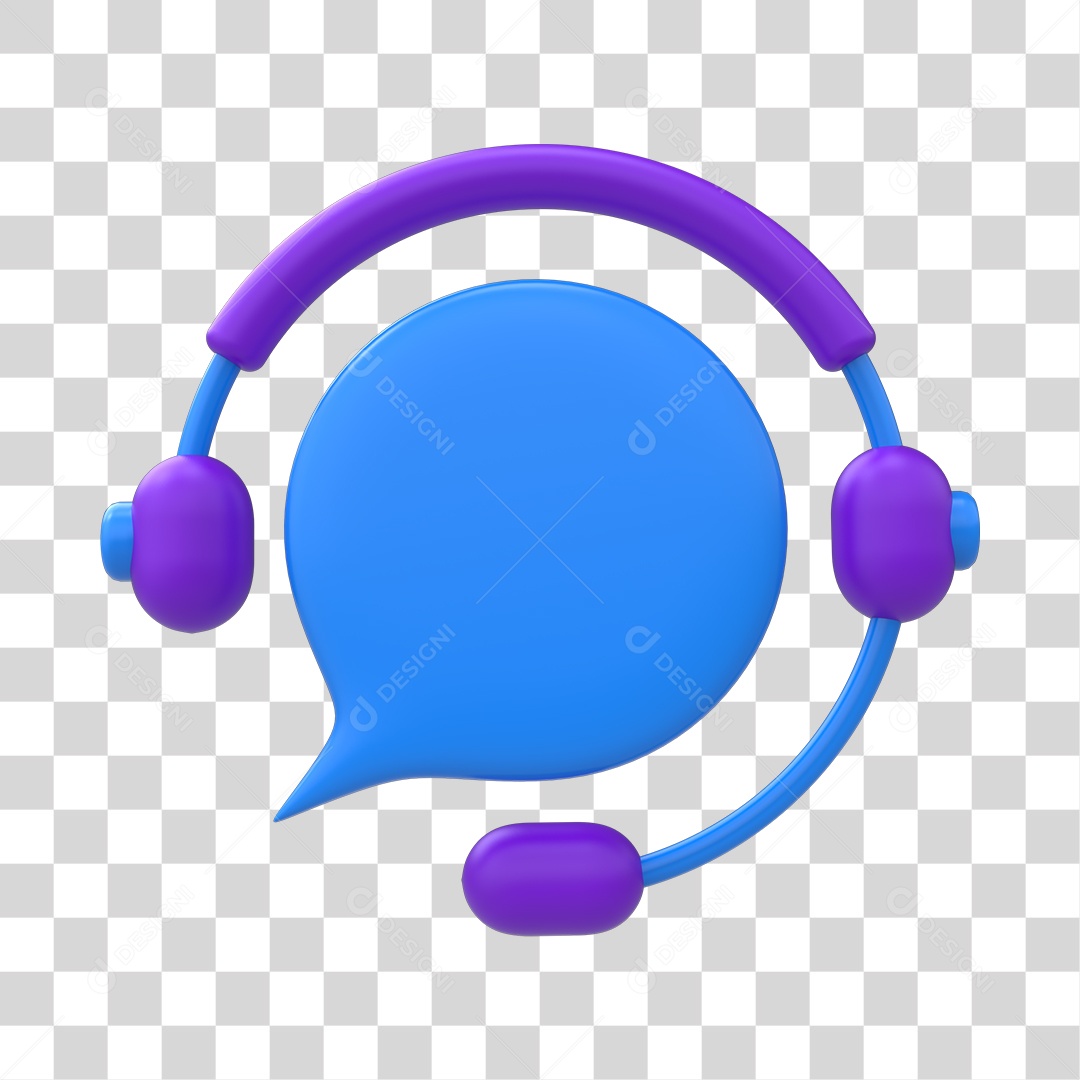 Ícone de Atendimento Ao Cliente Elemento 3D Azul e Roxo Para Composição PNG Transparente