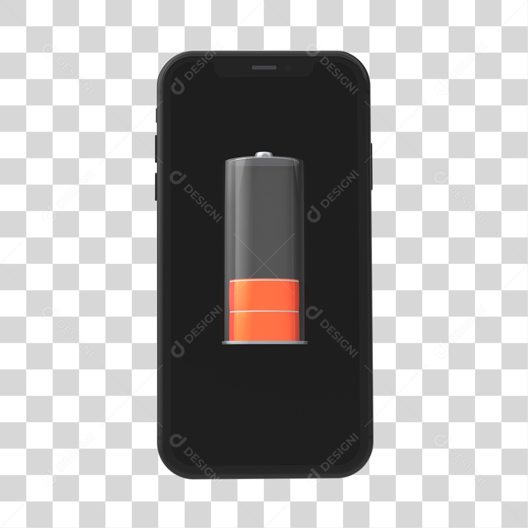 Bateria No Vermelho Em Celular Elemento 3D PNG Transparente