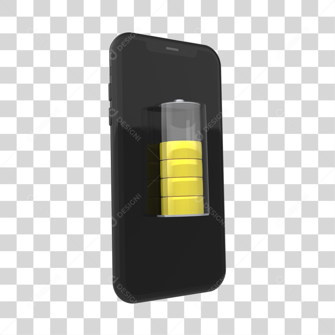 Bateria No Amarela Em Celular Elemento 3D PNG Transparente