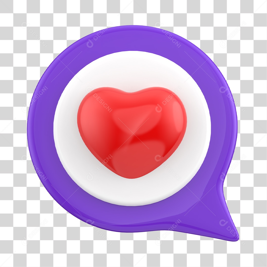 Ícones De Publicidade Branco e Roxo Com Coração Vermelho Elemento 3D PNG Transparente
