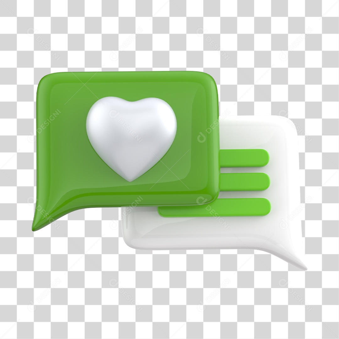 Ícones De Publicidade Verde e Branco Com Coração Elemento 3D PNG Transparente