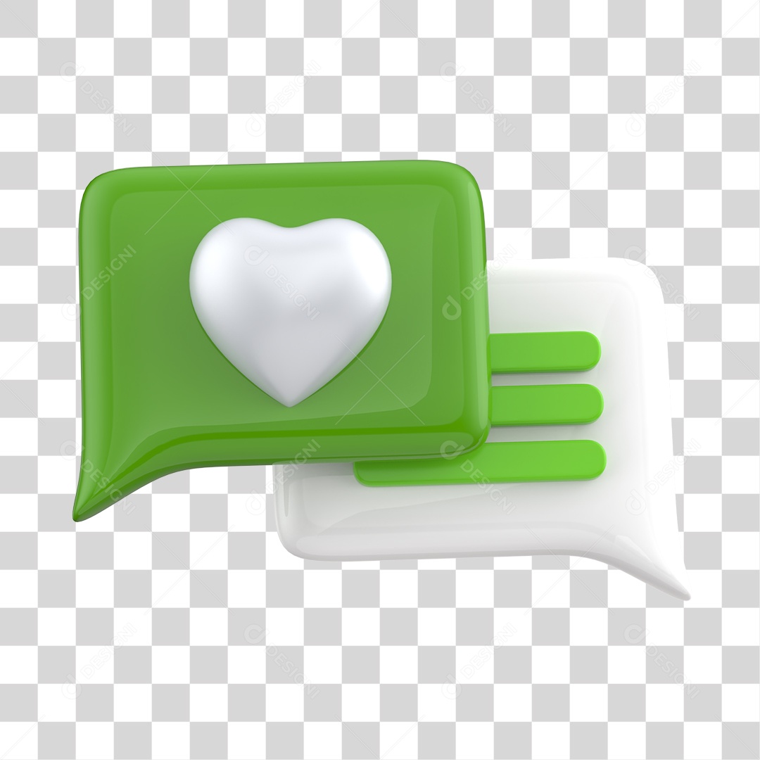Ícones De Publicidade Verde e Branco Com Coração Elemento 3D PNG Transparente