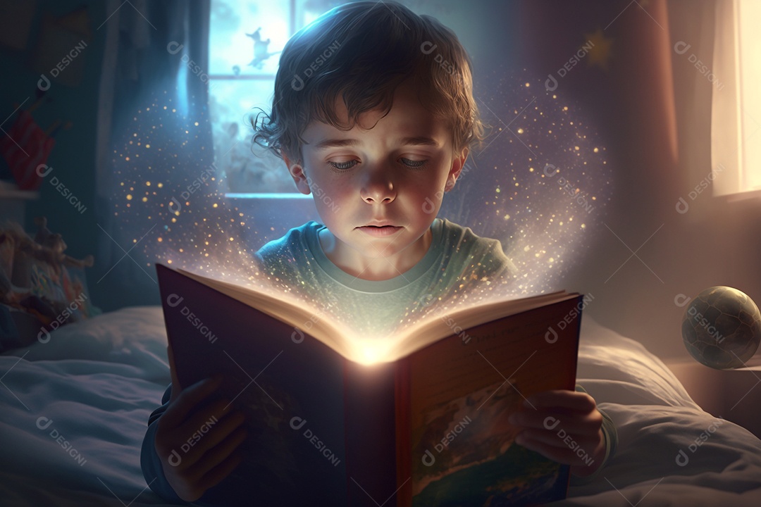 Ilustração de criança lendo livro