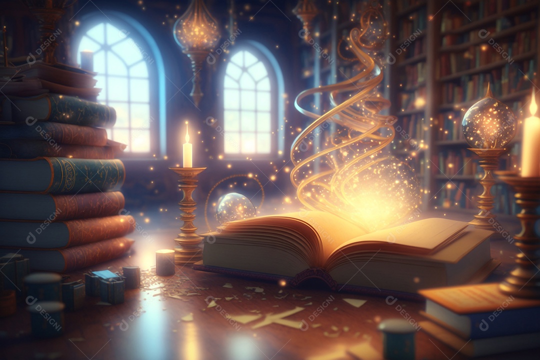 Mundo mágico cheio de magia voando