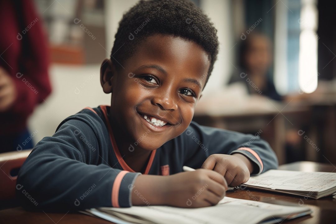Garoto negro sorridente na escola