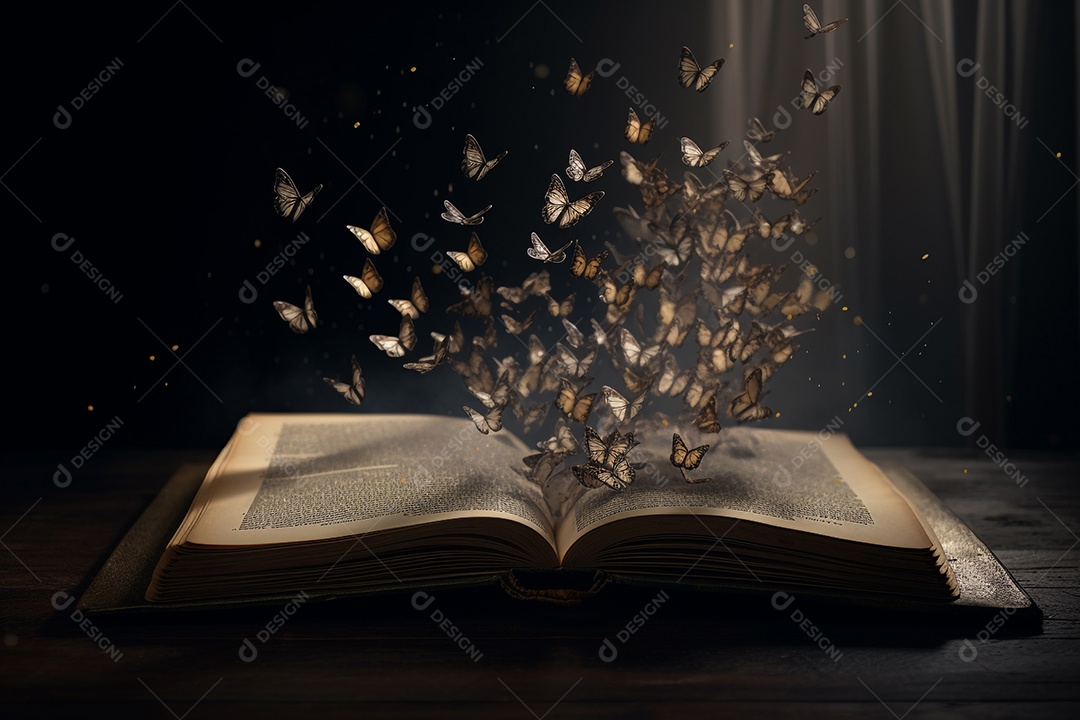 Livro aberto com borboletas voando