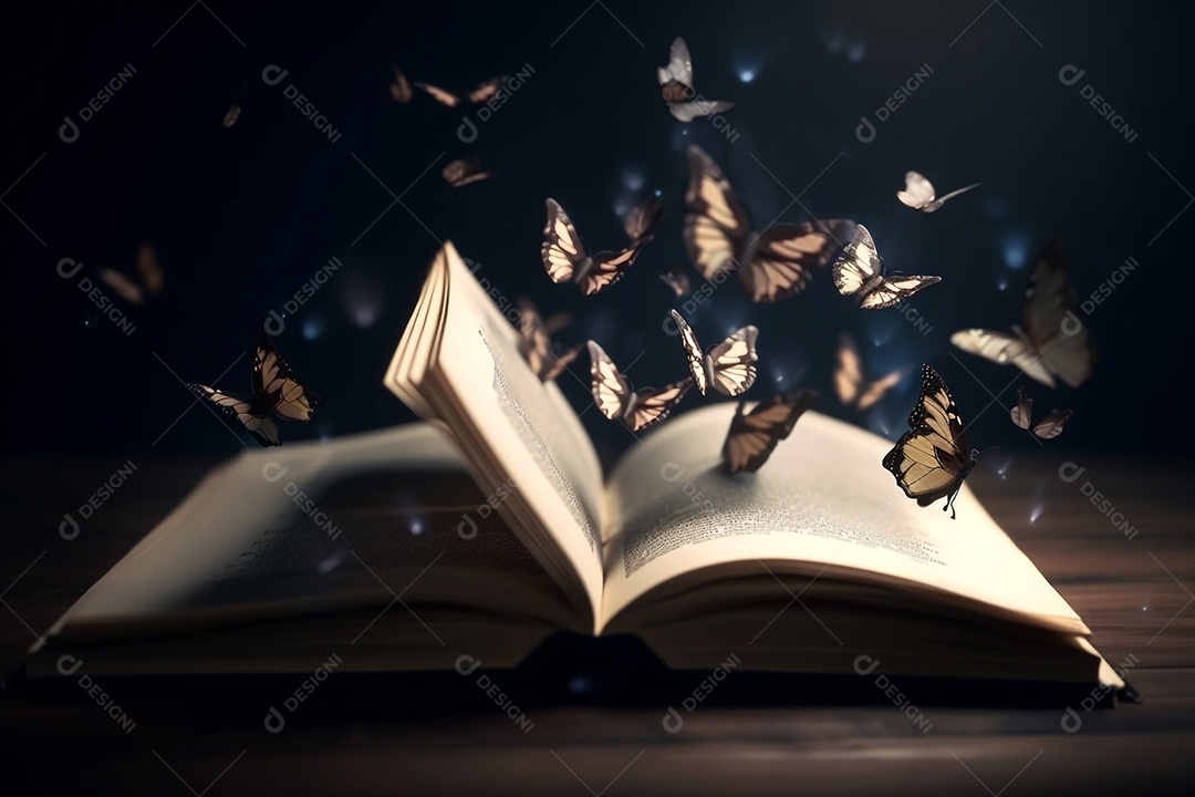 Livro aberto com borboletas voando