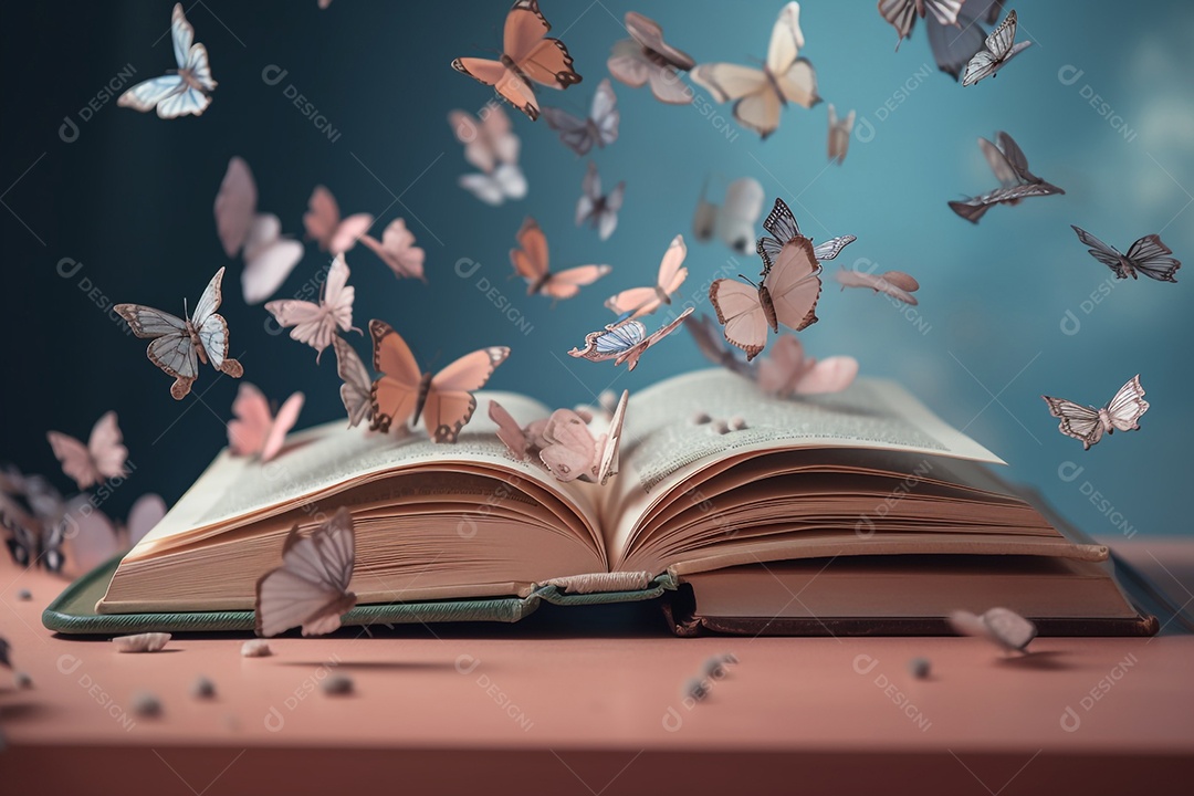 Livro aberto com borboletas voando
