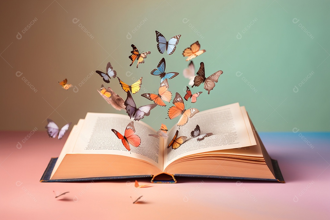 Livro aberto com borboletas voando