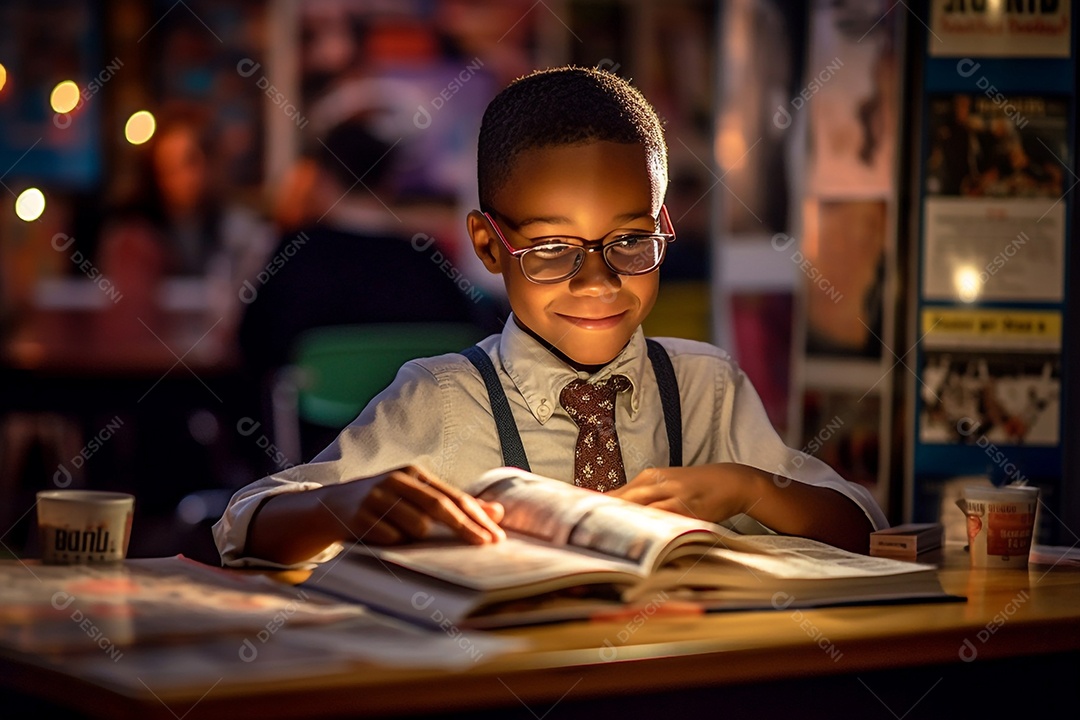 Garoto feliz estudando na escola