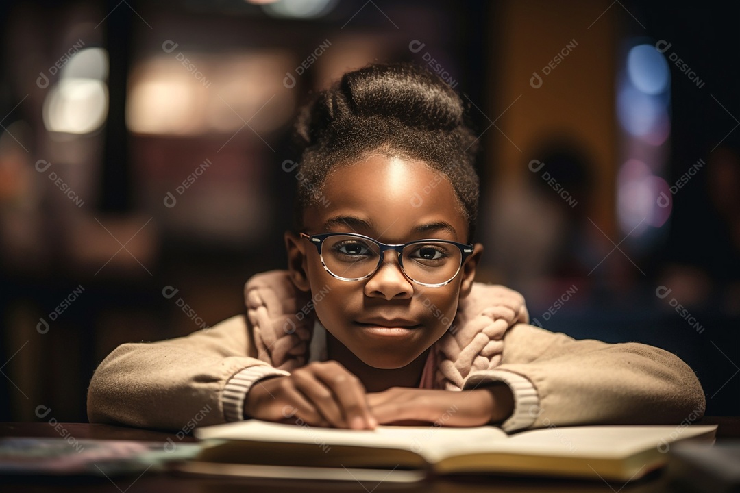 Garota feliz estudando na escola