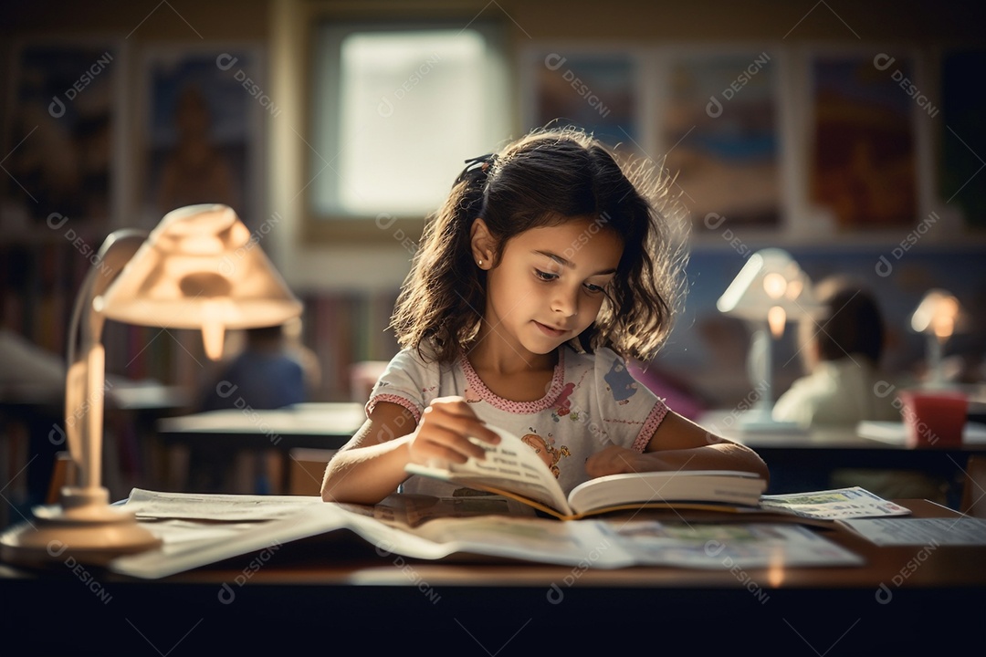 Garota feliz estudando na escola