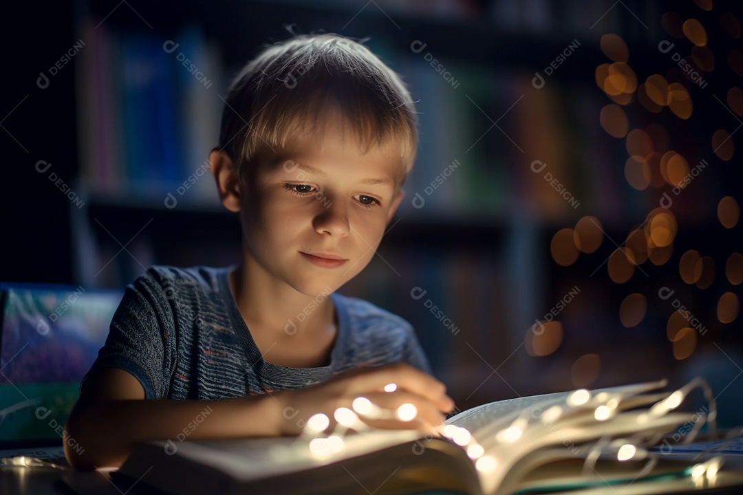 Garoto feliz estudando na escola
