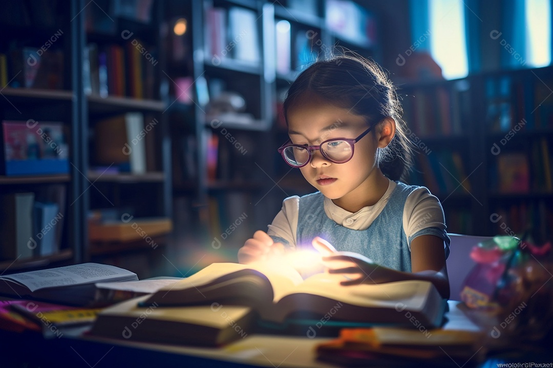 Garota estudando na biblioteca