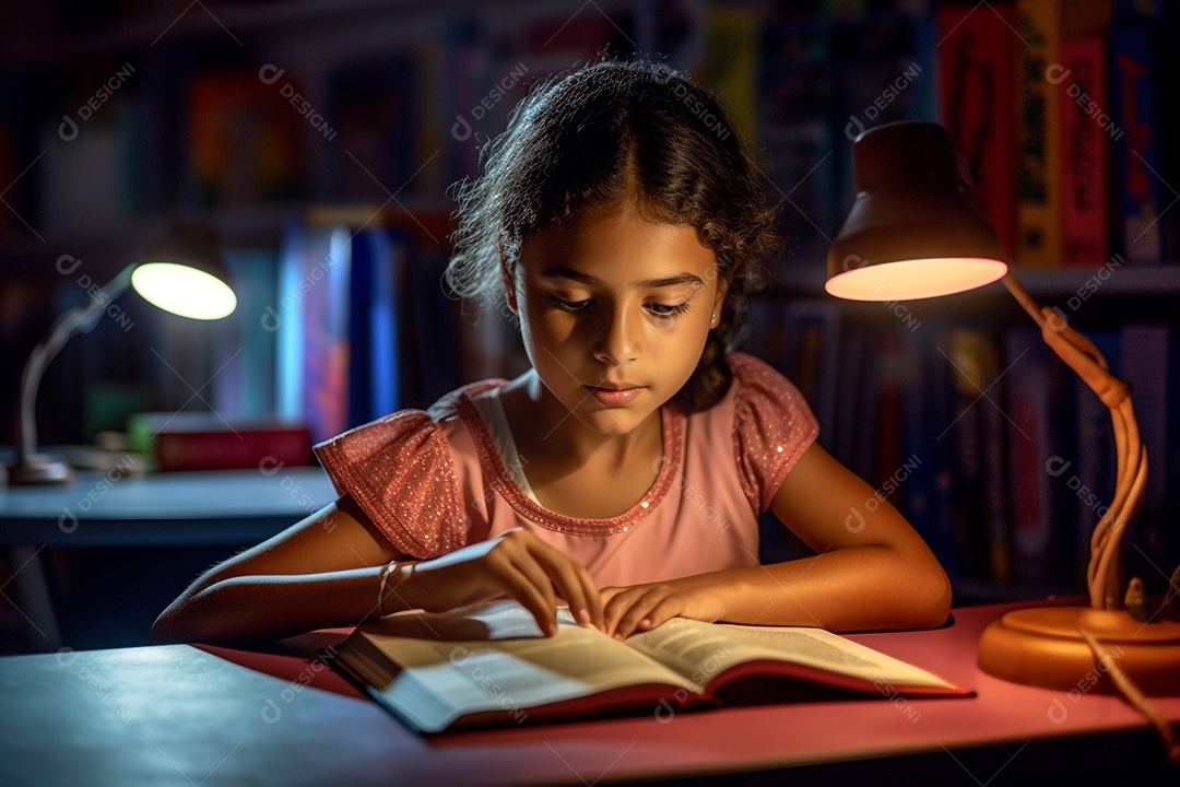 Garota estudando na biblioteca