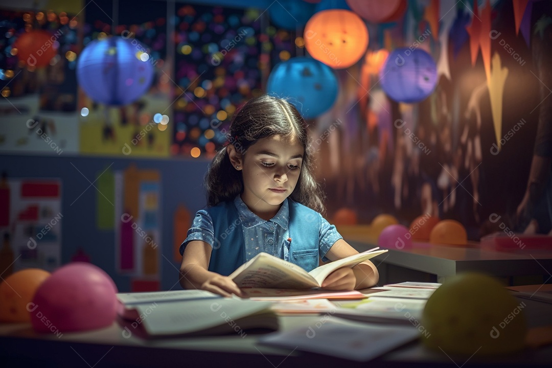 Garota estudando na biblioteca