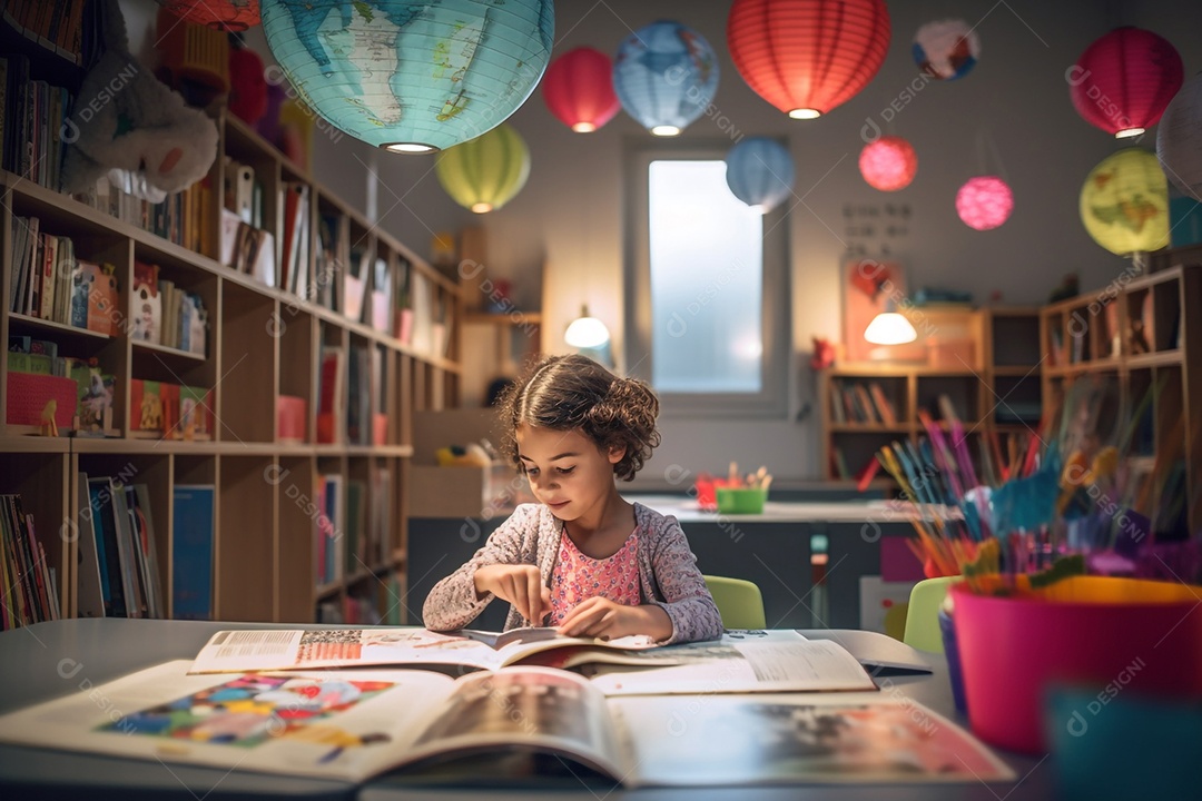 Garota estudando na biblioteca