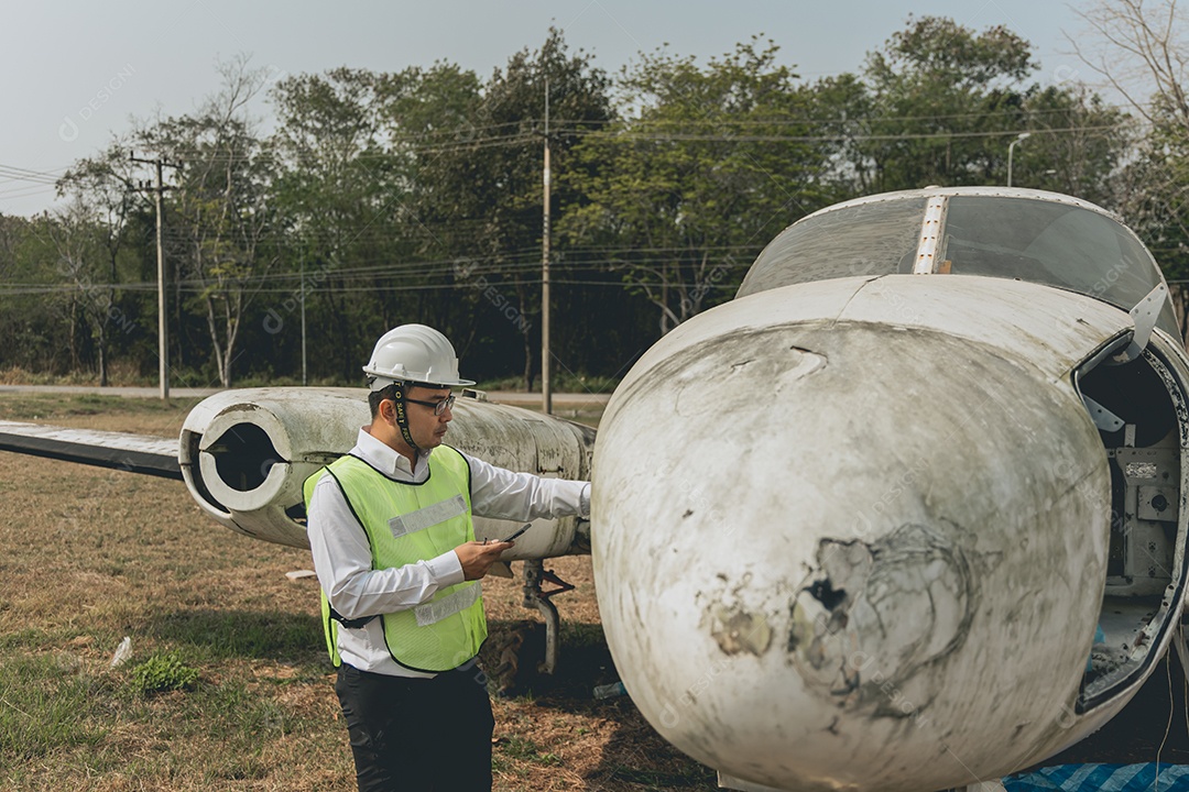 Engenheiro de manutenção de um motor de helicóptero.
