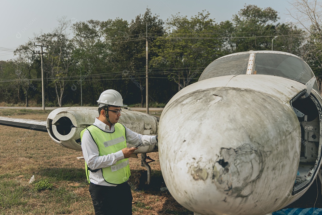 Engenheiro de manutenção de um motor de helicóptero.