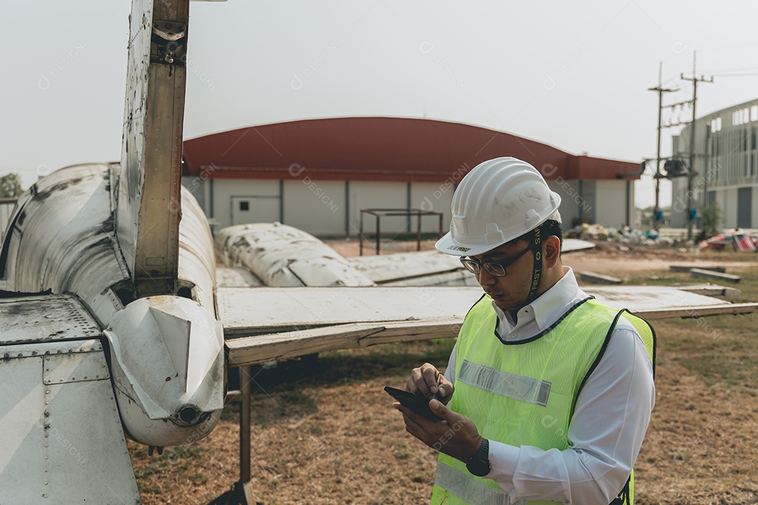 Homem técnico profissional em conserto de aeronave