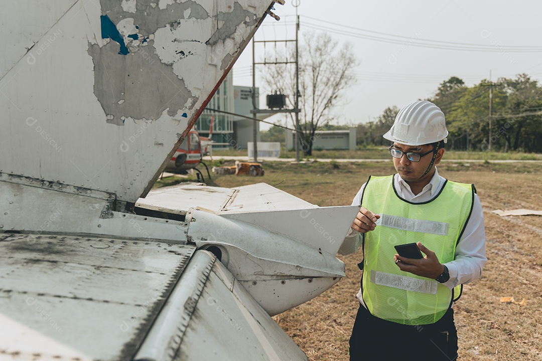 Homem técnico profissional em conserto de aeronave