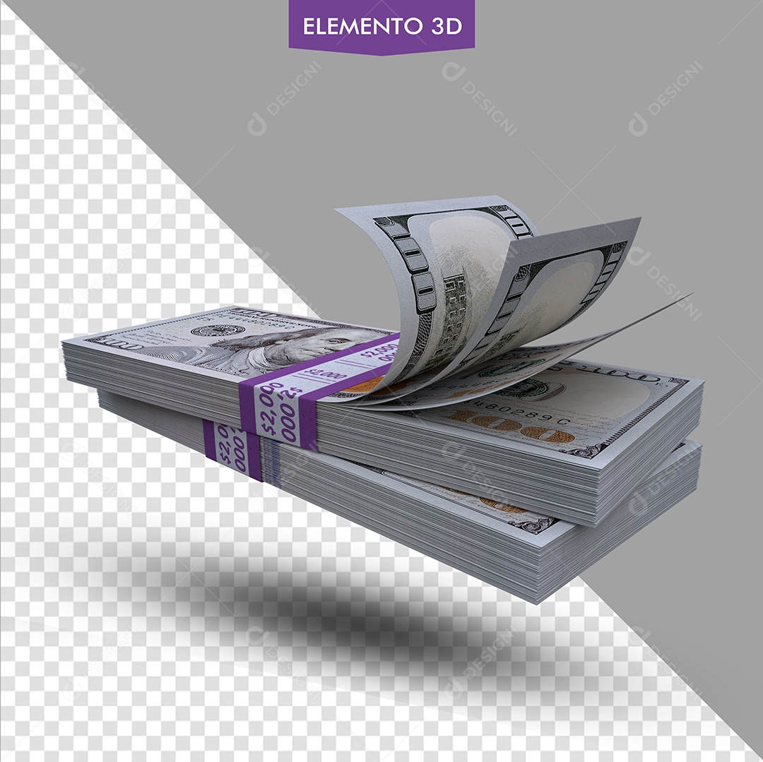 Maço de Notas Dólar Americano Elemento 3D