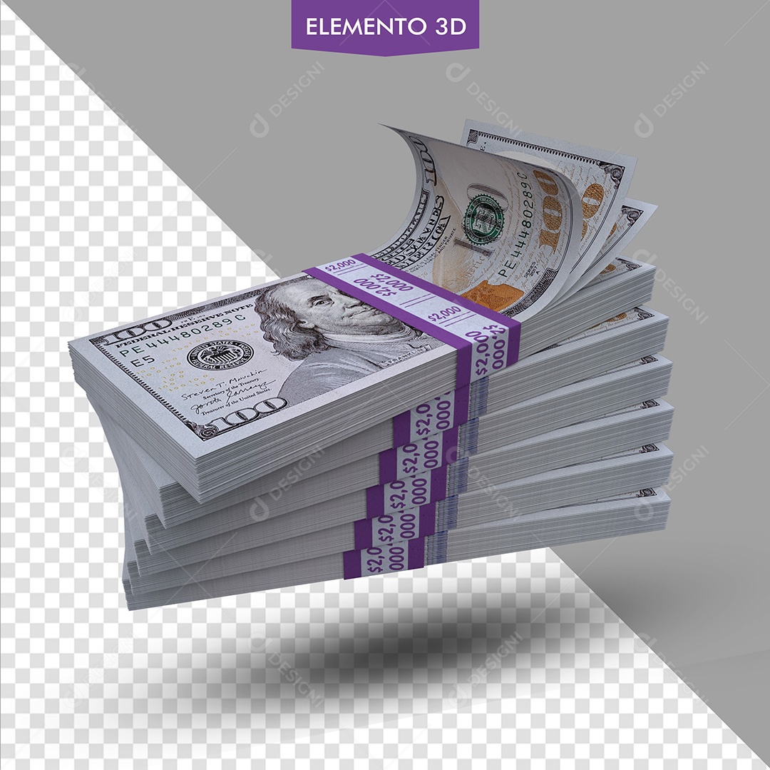 Maço de Notas Dólar Americano Elemento 3D