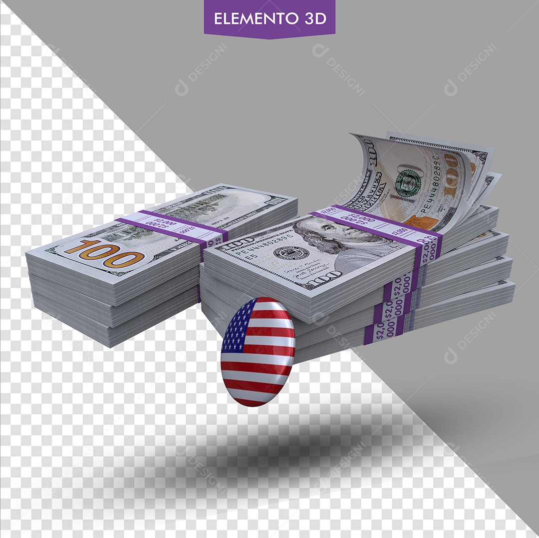 Maço de Notas Dólar Americano Elemento 3D