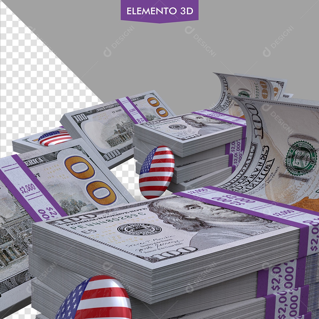 Maço de Notas Dólar Americano Elemento 3D