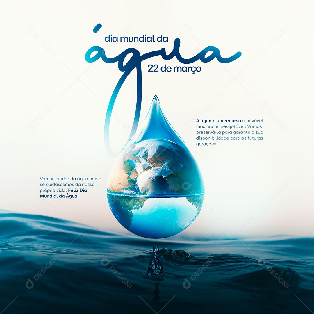 A Água é Um Recurso Renovável Dia Mundial da Água Social Media PSD Editável