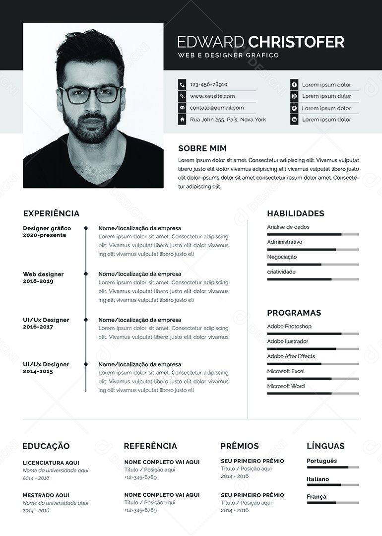 Modelo de Currículo Designer Gráfico PSD Editável