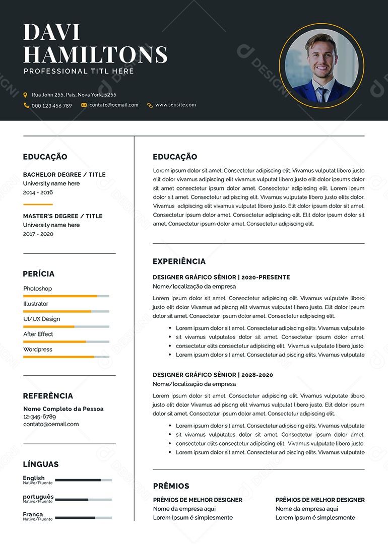 Modelo de Currículo Designer Gráfico PSD Editável