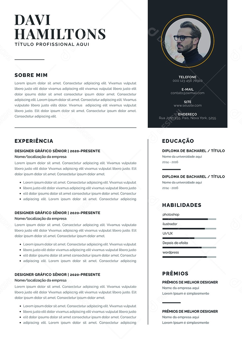 Modelo de Currículo Designer Gráfico PSD Editável