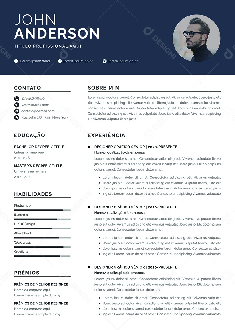 Modelo de Currículo Designer Gráfico PSD Editável