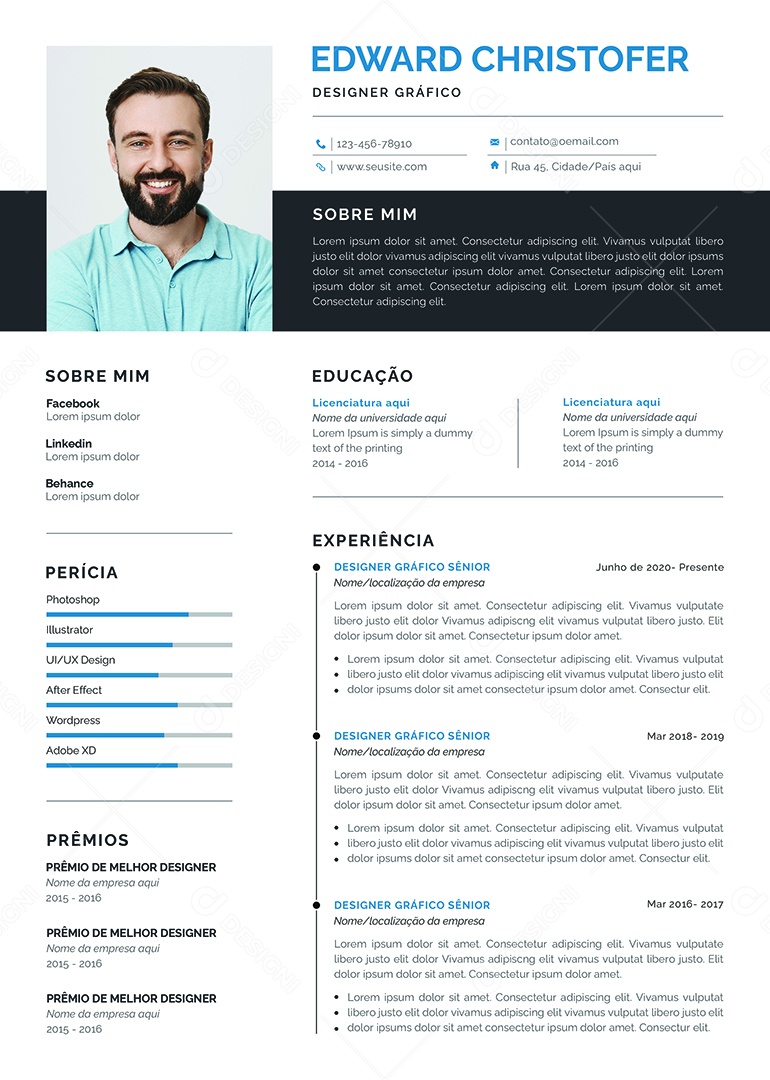 Modelo de Currículo Designer Gráfico PSD Editável