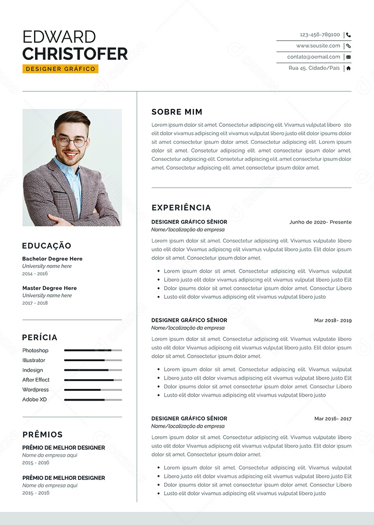Modelo de Currículo Designer Gráfico PSD Editável
