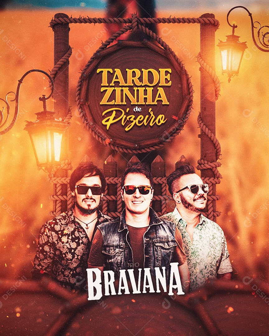 Flyer Tardezinha de Pizeiro Trio Bravana Social Media PSD Editável