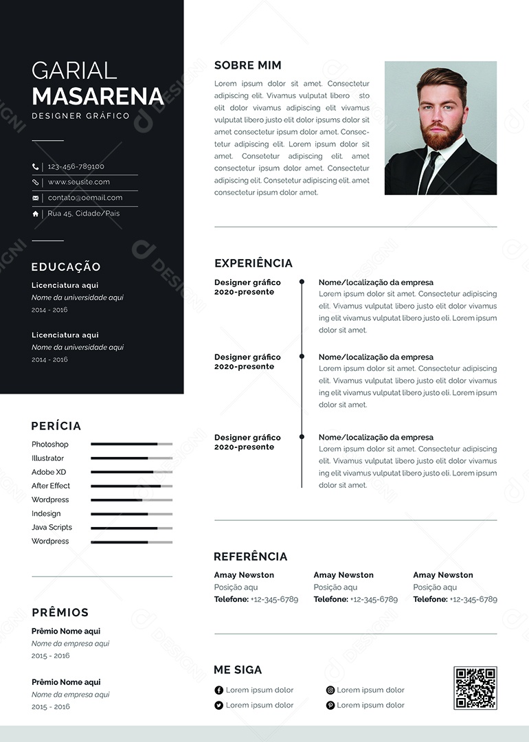 Modelo de Currículo Designer Gráfico PSD Editável