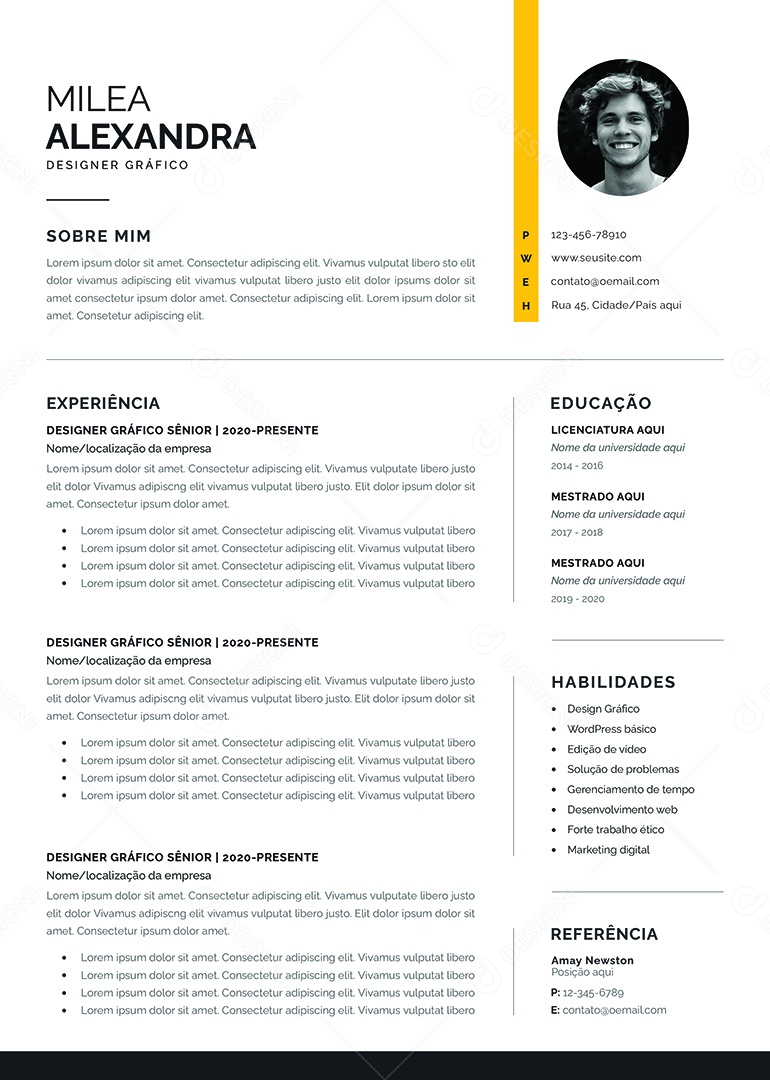 Modelo de Currículo Designer Gráfico PSD Editável