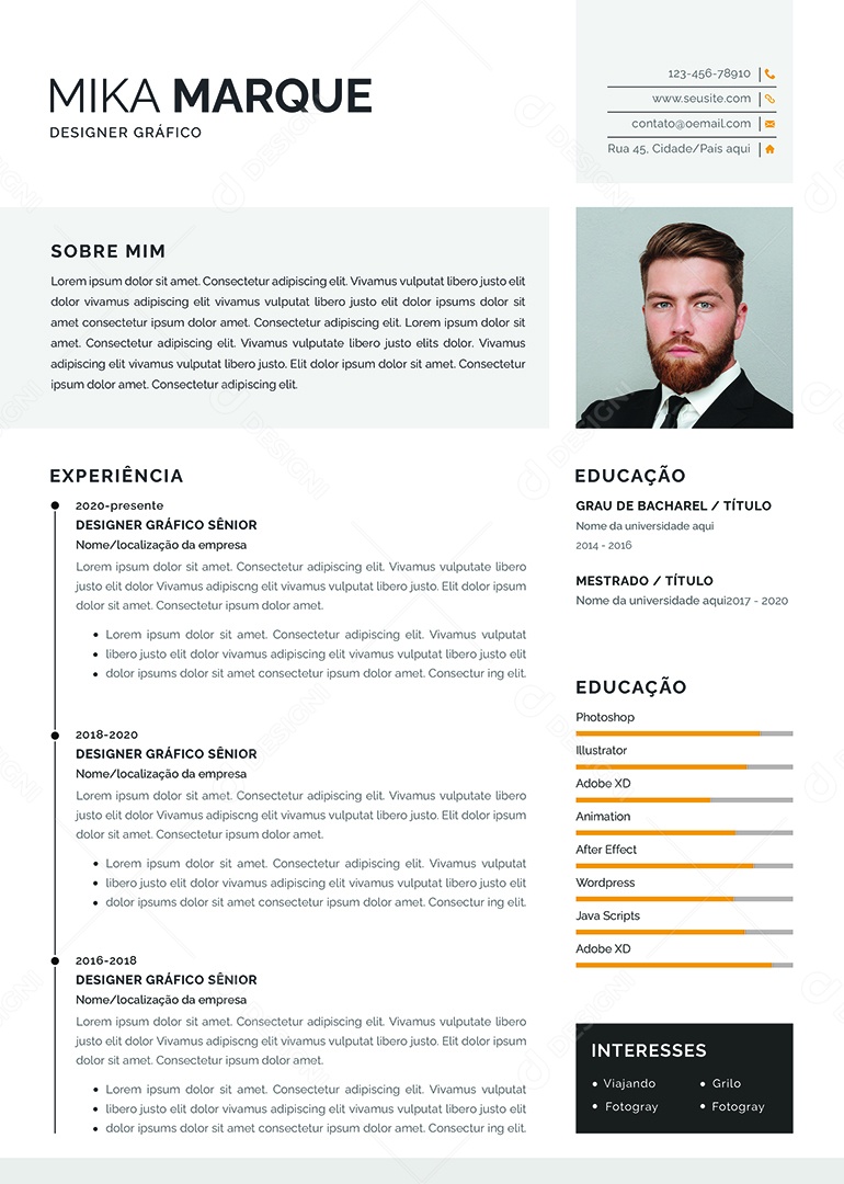 Modelo de Currículo Designer Gráfico PSD Editável