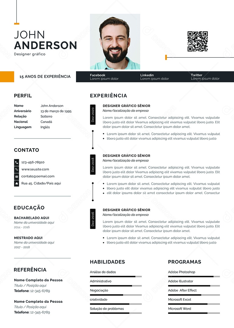 Modelo de Currículo Designer Gráfico PSD Editável