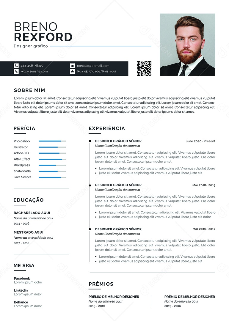 Modelo de Currículo Designer Gráfico PSD Editável