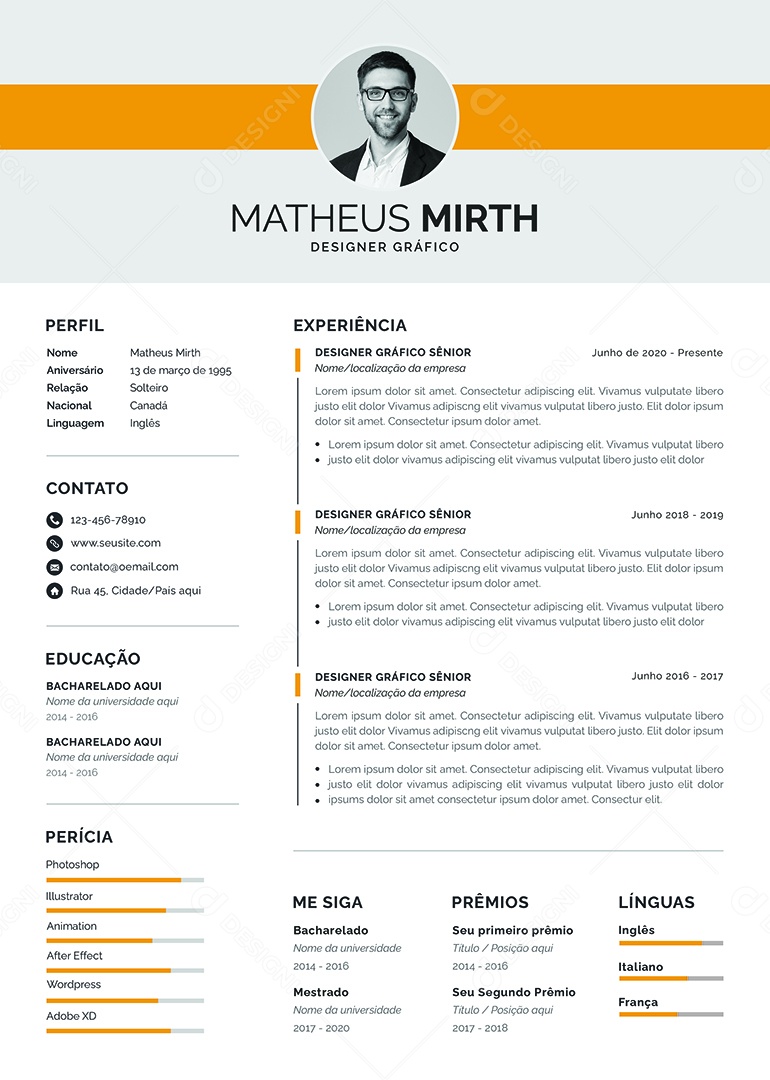 Modelo de Currículo Designer Gráfico PSD Editável