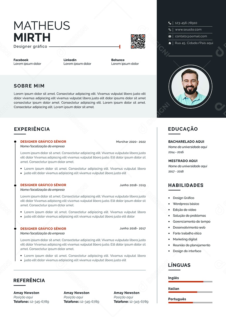 Modelo de Currículo Designer Gráfico PSD Editável